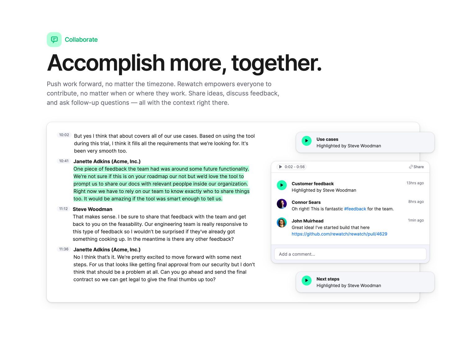 Rewatch marketing site content section