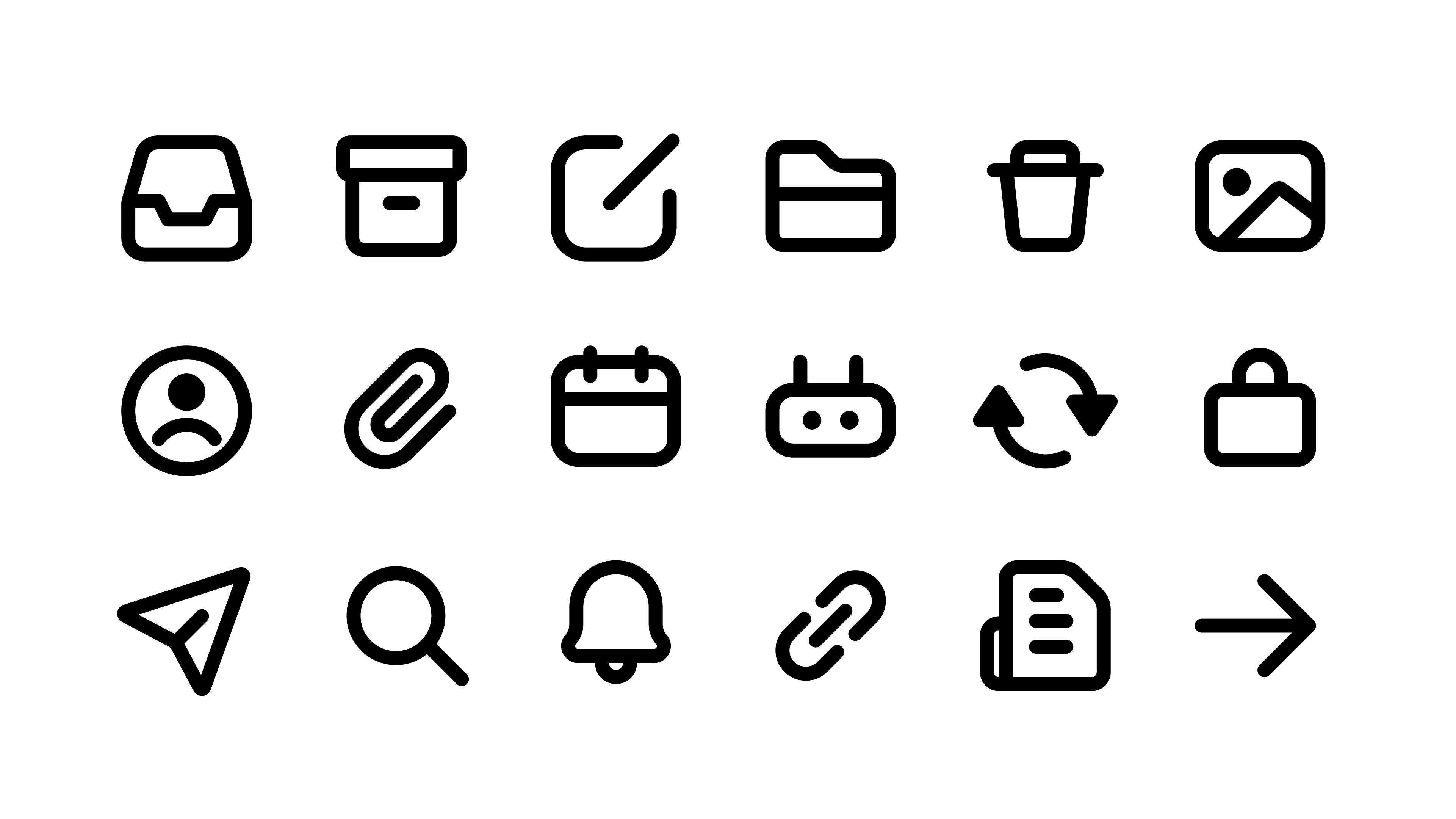 Grid of monochrome Sutro app icons including inbox, archive, compose, attachment, and search